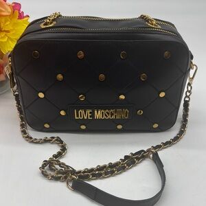 Love Moschino Black Quilted Look Studded Crossbody Bag BP7867D